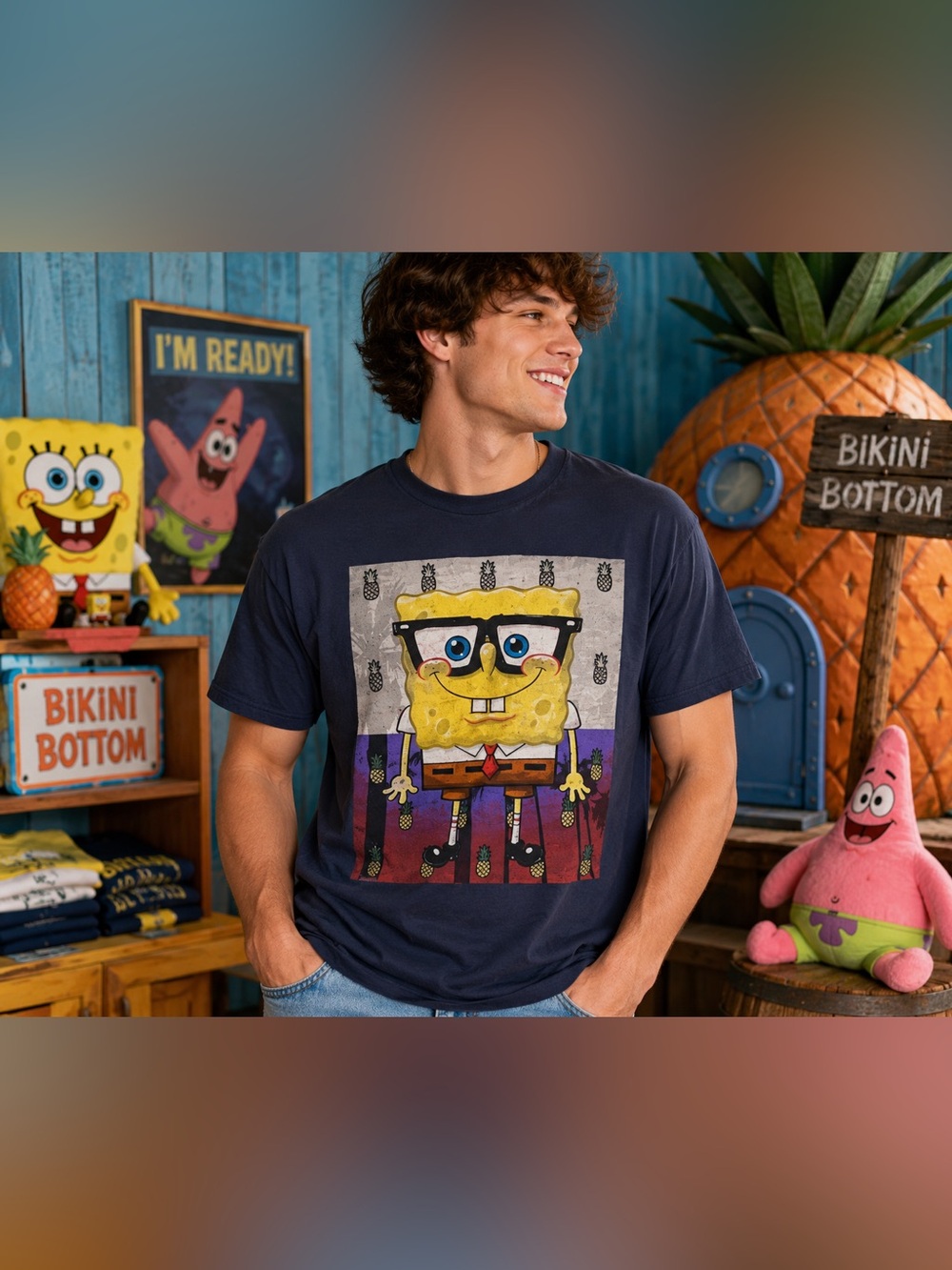 SpongeBob SquarePants Nerd Glasses Graphic Tee XL Nickelodeon Cartoon Shirt